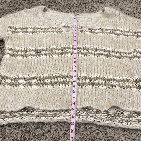Free People Linus Eyelash Sweater Size Small Cream Tan Striped Pullover - Picture 8 of 9
